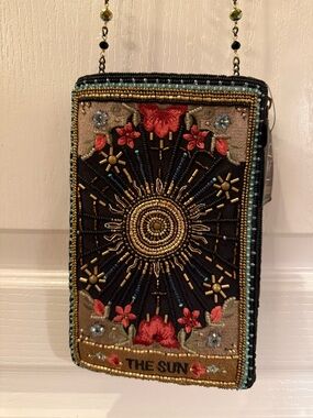 NWT Mary Frances Beaded 'The Sun' Crossbody Bag - Black, Gold & Red